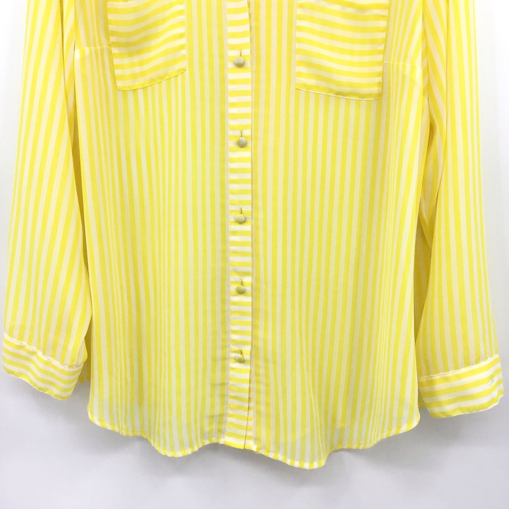 Torrid Yellow White Stripe Button Down Semi Sheet Shirt - Picture 5 of 14